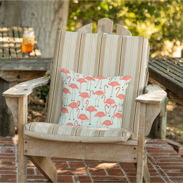 Almofada Retro Hand-Drawn Flamingo | Tropical Pattern Coral (Cadeira)