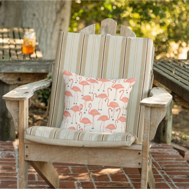 Almofada Retro Hand-Drawn Flamingo | Tropical Pattern Peach (Cadeira)