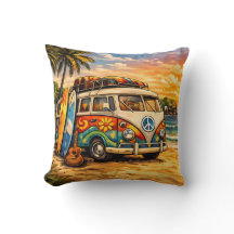 Retro Hippie Surfista Ônibus de Praia Pôr do Sol V
