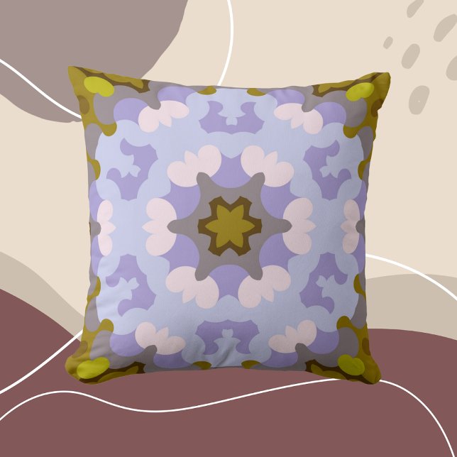 Almofada Retro Mandala Flor Amarelo Azul e Púrpura (Criador carregado)