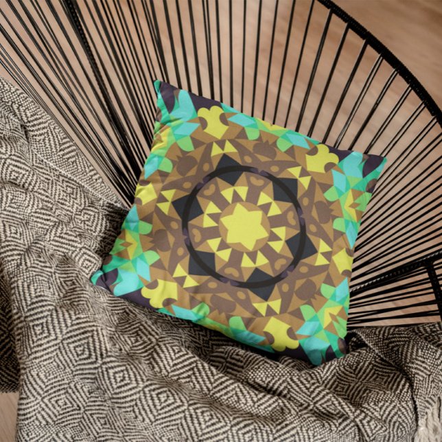Almofada Retro Mandala Flor Amarelo Azul e Verde (Criador carregado)