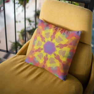 Almofada Retro Mandala Flor Amarelo Laranja e Púrpura