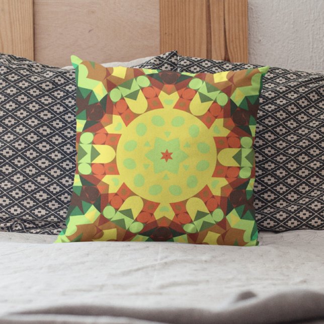 Almofada Retro Mandala Flor Amarelo Laranja e Verde (Criador carregado)