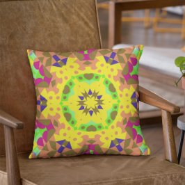 Almofada Retro Mandala Flor Amarelo Laranja Verde e Rosa