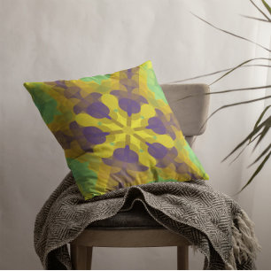 Almofada Retro Mandala Flor Amarelo Roxo e Verde