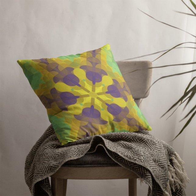 Almofada Retro Mandala Flor Amarelo Roxo e Verde (Criador carregado)