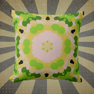 Almofada Retro Mandala Flor Amarelo Verde e Branco