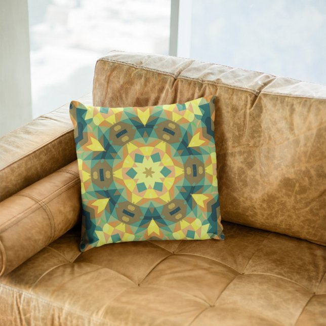 Almofada Retro Mandala Flor Amarelo Verde e Laranja (Criador carregado)