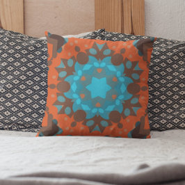 Almofada Retro Mandala Flor Azul e Laranja