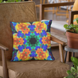 Almofada Retro Mandala Flor Azul Laranja e Verde