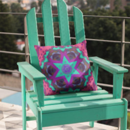 Almofada Retro Mandala Flor Azul Púrpura e Rosa