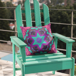 Almofada Retro Mandala Flor Azul Púrpura e Rosa
