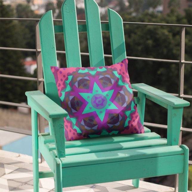 Almofada Retro Mandala Flor Azul Púrpura e Rosa (Criador carregado)