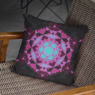 Almofada Retro Mandala Flor Azul Roxo e Preto