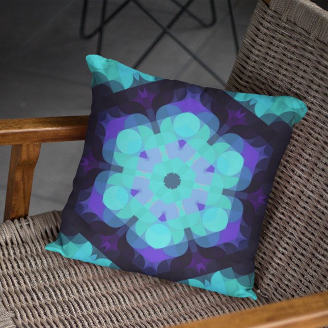 Almofada Retro Mandala Flor Azul Roxo e Verde (Criador carregado)