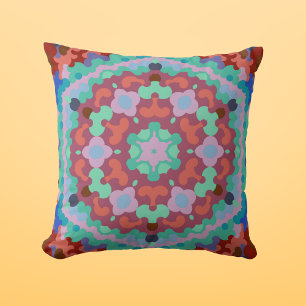 Almofada Retro Mandala Flor Azul Vermelho e Teto