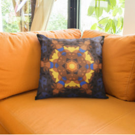Almofada Retro Mandala Flor Laranja Amarelo e Azul