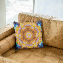 Almofada Retro Mandala Flor Laranja Azul e Amarelo