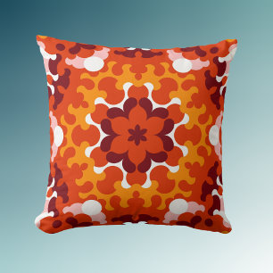 Almofada Retro Mandala Flor Laranja Branco e Amarelo