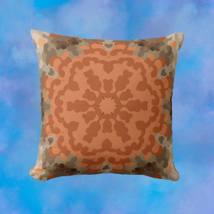 Almofada Retro Mandala Flor Laranja e Tan