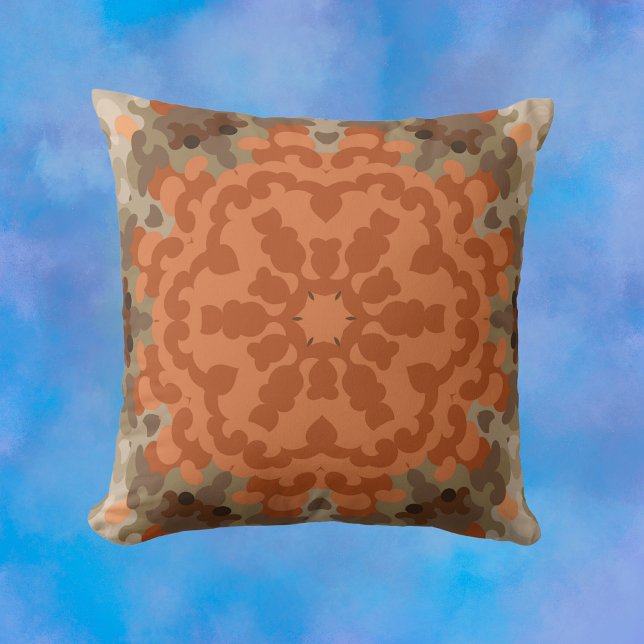 Almofada Retro Mandala Flor Laranja e Tan (Criador carregado)