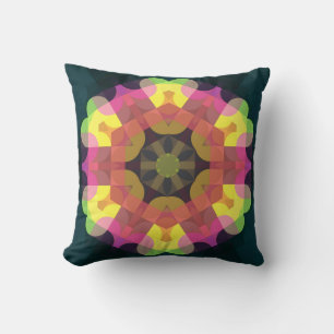 Almofada Retro Mandala Flor Rosa Amarelo e Verde