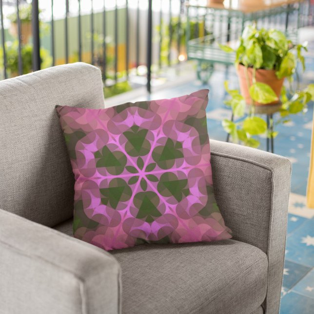 Almofada Retro Mandala Flor Rosa e Verde (Criador carregado)