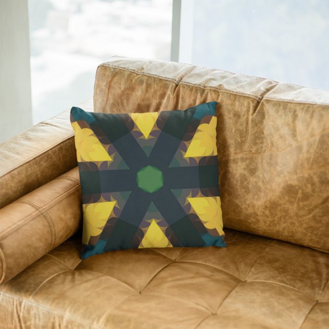 Almofada Retro Mandala Flor Verde Amarelo e Azul (Criador carregado)