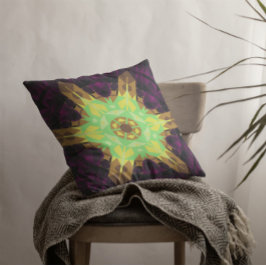 Almofada Retro Mandala Flor Verde Amarelo e Puro