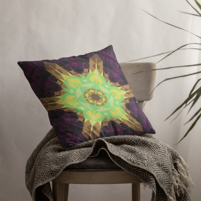 Almofada Retro Mandala Flor Verde Amarelo e Puro (Criador carregado)