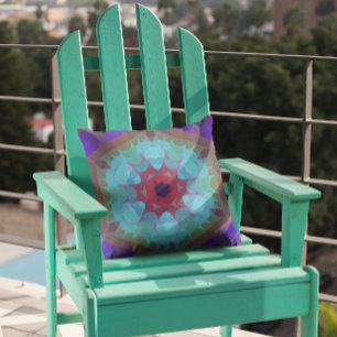 Almofada Retro Mandala Flor Vermelho Azul e Púrpura