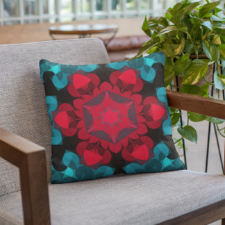 Almofada Retro Mandala Flor Vermelho e Azul
