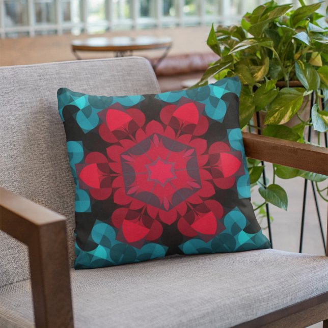 Almofada Retro Mandala Flor Vermelho e Azul (Criador carregado)