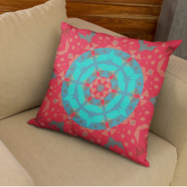 Almofada Retro Mandala Flor Vermelho e Azul