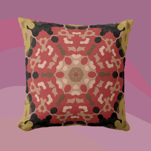 Almofada Retro Mandala Flor Vermelho e Castanho