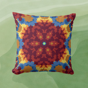 Almofada Retro Mandala Vermelho Azul e Amarelo