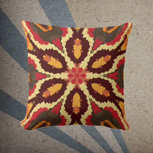 Almofada Retro Mandala Vermelho Laranja e Marrom