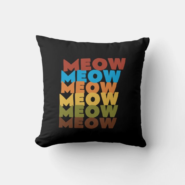 Almofada Retro Meow Typography Cat Lover Pillow (Frente)