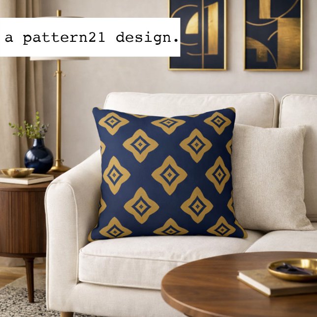 Almofada retro moderno (Modern navy and gold geometric pillow brings bold mid-century style to elegant interiors.)