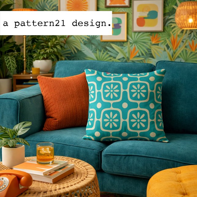 Almofada retrô moderno (modern retro patterned pillow in teal)