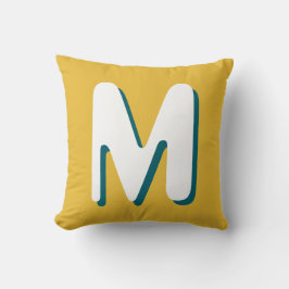 Almofada Retro Monograma Verde Água Branco Amarelo