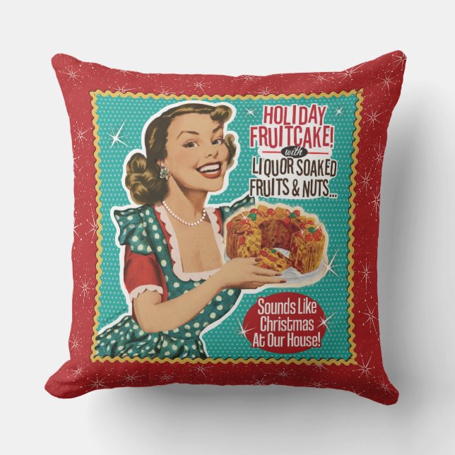 Almofada Retro Natal Engraçado como um bolo de frutas (Frente)