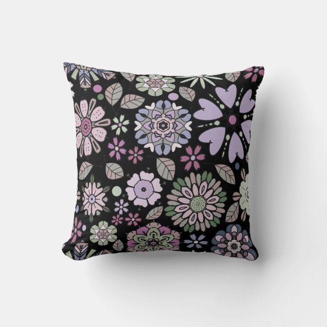 Almofada Retro Pastel Pink Purple Floral Seamless Pattern T (Frente)