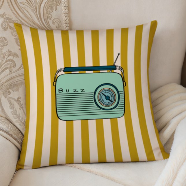 Almofada Retro Radio and Gold Stripes, Accent Pillow,  (Criador carregado)