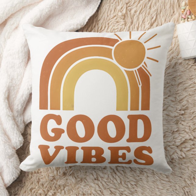 Almofada Retro Rainbow Sun "Good Vibes" Throw Pillow (Cobertor)