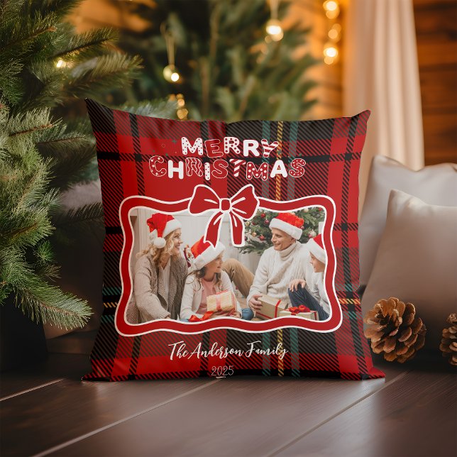 Almofada Retro Red Plaid Whimsical Christmas  (Criador carregado)