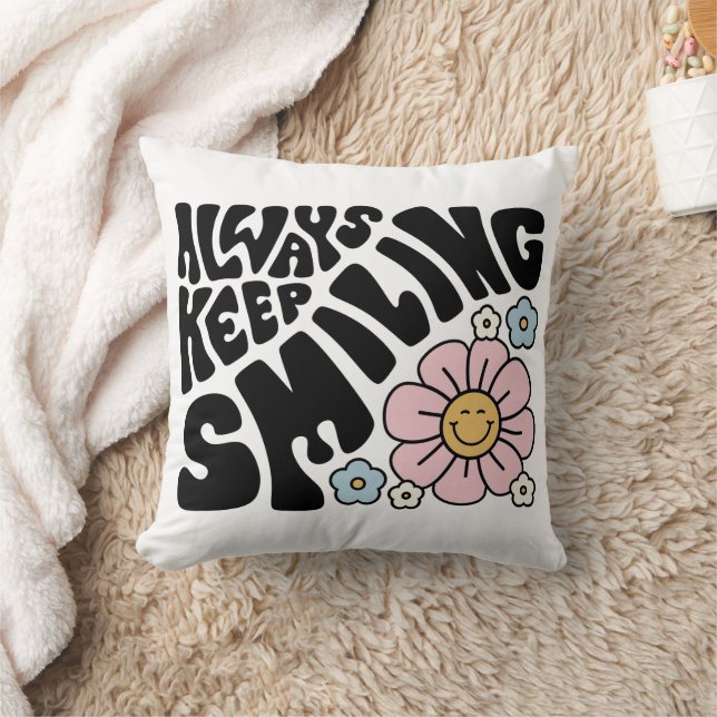 Almofada Retro Smiley Face Flower Positive Quote (Cobertor)