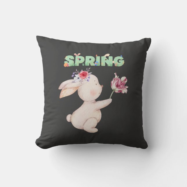 Almofada Retro Spring Bunny with Tulip Graphic Tee (Frente)
