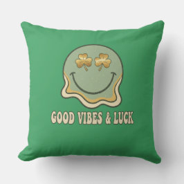 Almofada Retro St. Patrick's Day Good Vibes & Luck Smiley