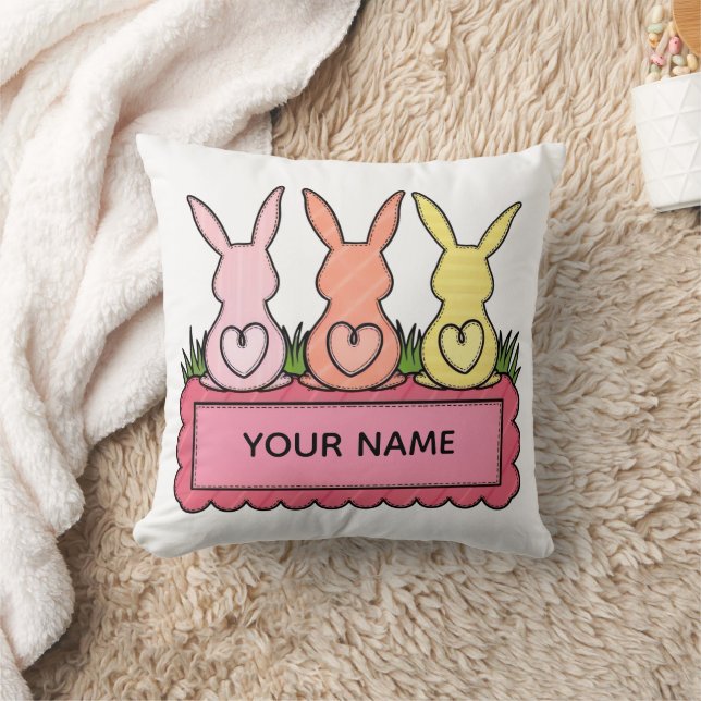 Almofada Retro Stitched Easter Bunny Trio Custom Text Banne (Cobertor)